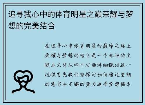 追寻我心中的体育明星之巅荣耀与梦想的完美结合